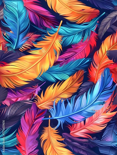Colorful feathers in the background seamless pattern © Sagar