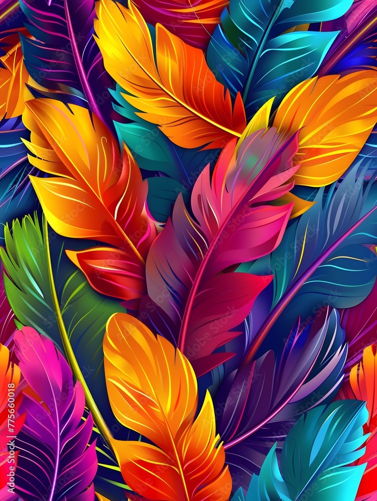 Colorful feathers in the background seamless pattern Colorful feathers in the background seamless pattern