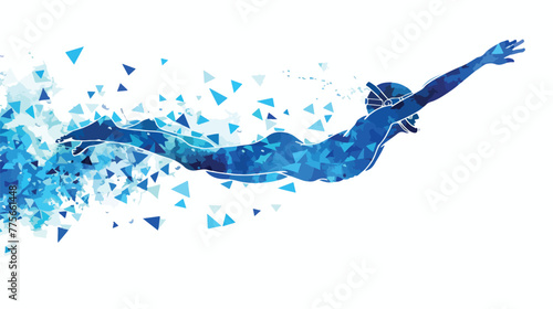 Illustration of a swimmer  blue triangles drawing white photo