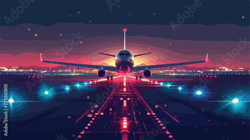 Illustration of an aircraft at take off on night airplane 