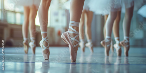 Graceful ballet dancers in studio photo