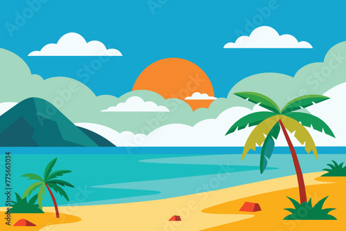 Beach Landscape at Summer Scenery vector design