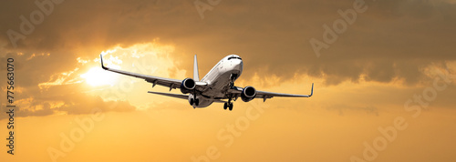 A commercial passenger plane taking off