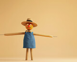 Minimalistic 3D model of a scarecrow, iconic farm figure, space for text