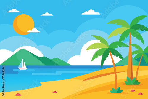 Fototapeta Naklejka Na Ścianę i Meble -  Beach Landscape at Summer Scenery vector design