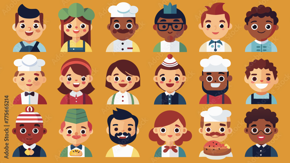 Set Of Colorful Diverse Baker Icons, Baker People Diversity in Vibrant Vector Icon Set Of Colorful Diverse Baker Icons, Baker People Diversity in Vibrant Vector Icon