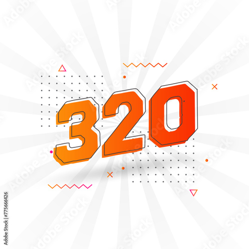 320 number vector font alphabet. Number 320 with decorative element stock vector