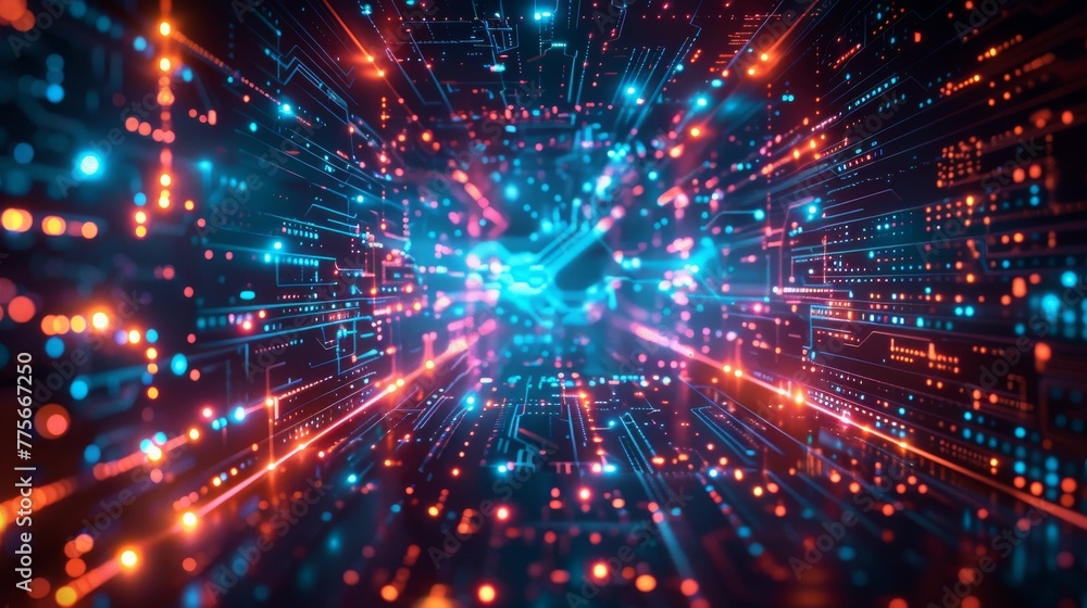 Fototapeta premium Data Center Server room. Futuristic network technology background