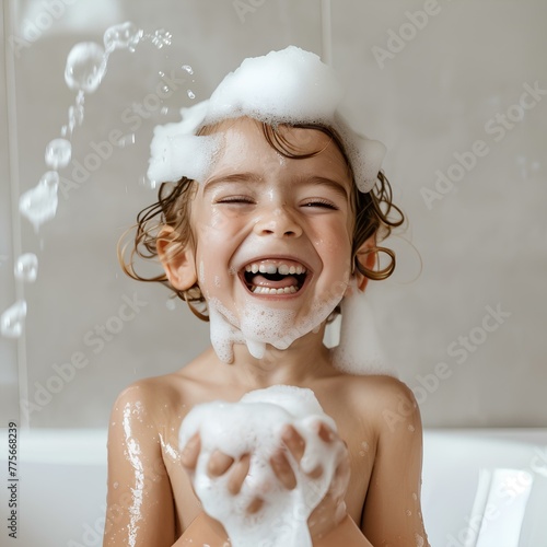 Modern child in the bathtub