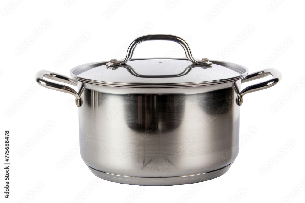 Kitchen Boiling Pot utensils for cooking isolated on background, kitchenware equipment for chef's making food. - obrazy, fototapety, plakaty 