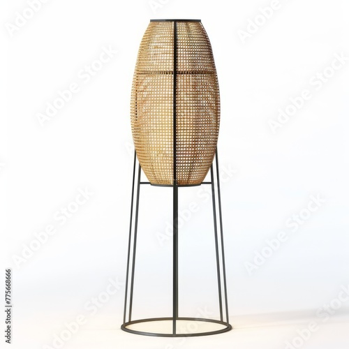 3D Render of a contemporary floor lamp with a brushed nickel finish and an adjustable reading light, on isolated white background, Generative AI