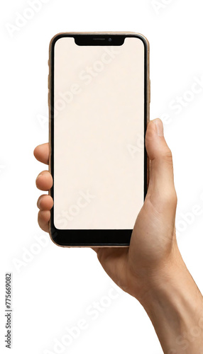 a smart phone holding in a hand with transperent background, photo