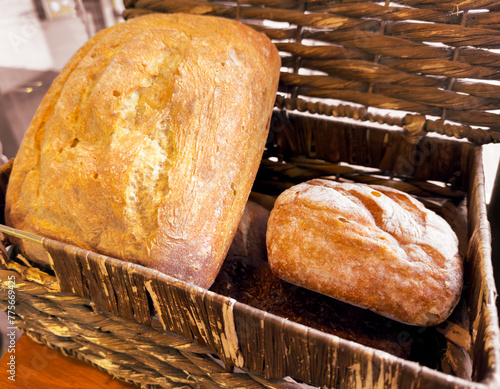 Fresh bread in a basket. Close-up © schankz