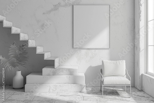 Outline mockup, ISO A paper size. Parlor wall banner mockup. Inside mockup with house foundation. Present day inside plan. 3D render. photo