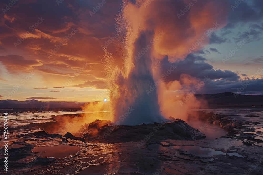 Fototapeta premium Scenic view of geyser eruption in Iceland. Majestic nature of Iceland