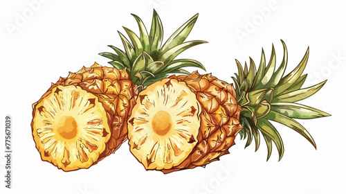 Fresh pineapple illustration vector with digital hand