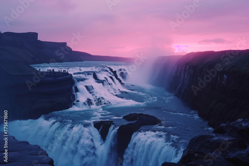 Beautiful Iceland waterfall in Icelandic nature landscape.