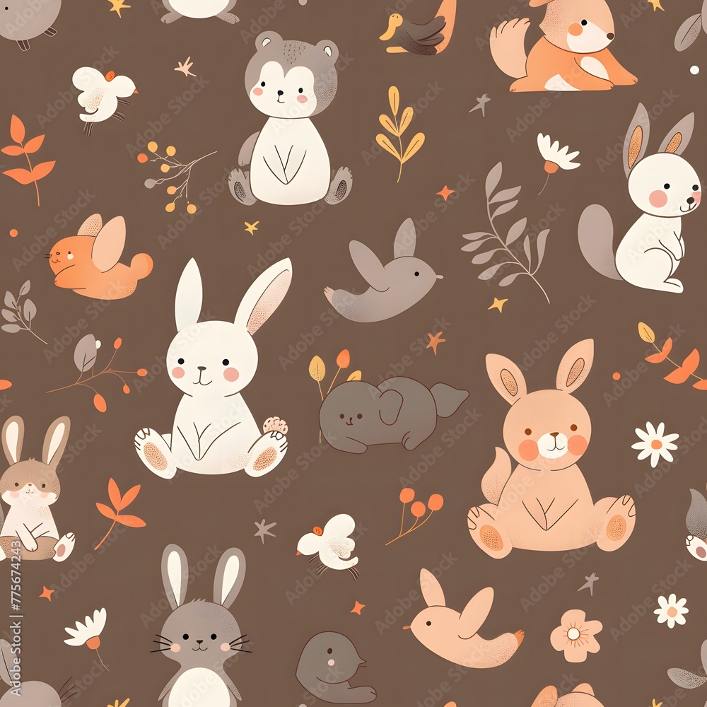Cute cartoon animal pattern, seamless