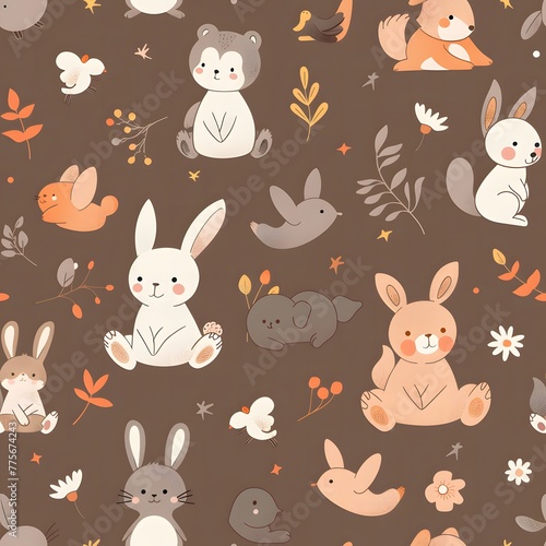 Cute cartoon animal pattern  seamless