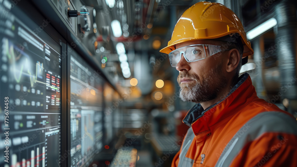 an engineer is looking at the graphs of power curve on the screen in BESS plant.generative ai an engineer is looking at the graphs of power curve on the screen in BESS plant.generative ai