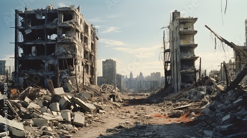 The ruins of cities destroyed after the war #775674614