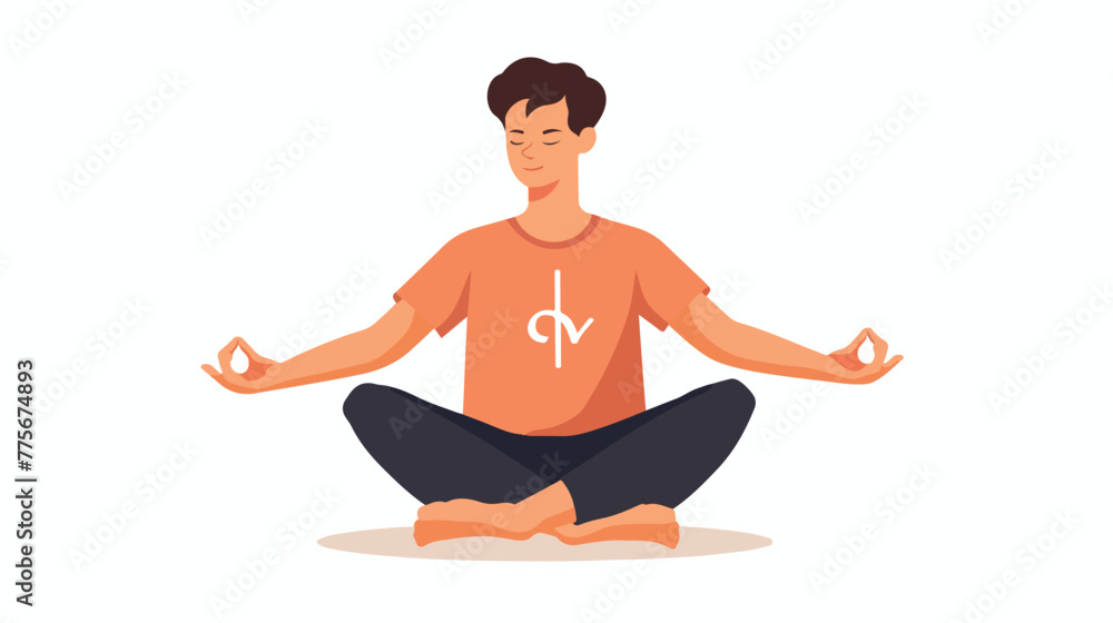 Man sitting in lotus pose young man practicing yoga vector