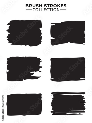 collection of black paint, ink brush strokes, brushes, lines, grungy. Dirty artistic design elements, boxes, frames. Vector illustration. Isolated on white background