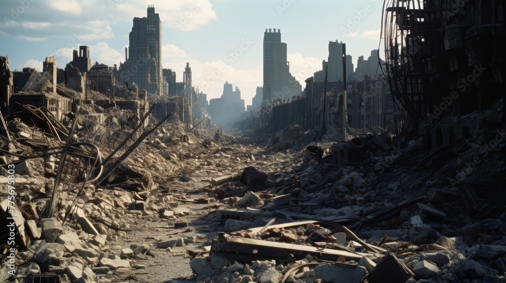The ruins of cities destroyed after the war