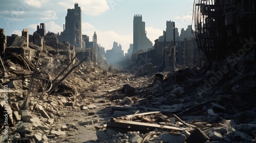 The ruins of cities destroyed after the war #775675803