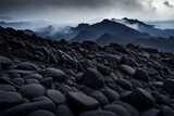 Dark volcanic black rocks landscape, a rare geological sight view image 
