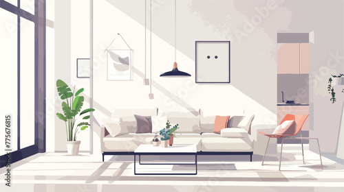 Modern white living room interior design. flat vector