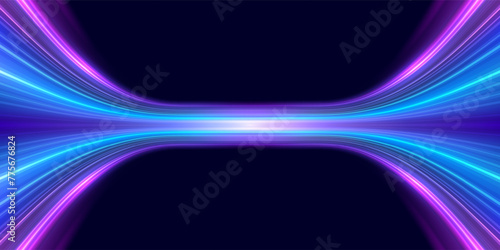 High-speed light trails effect. Abstract digital technology background. Futuristic high-tech innovation, Network connection, AI, communication, big data. Vector eps10.