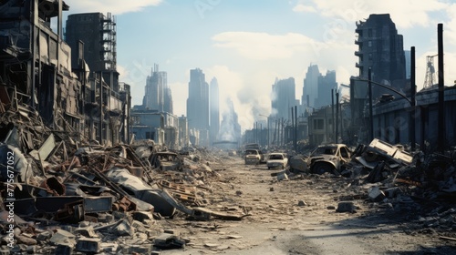 The ruins of cities destroyed after the war #775677052