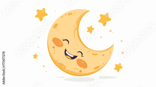 Moon cute cartoon flat vector isolated on white background