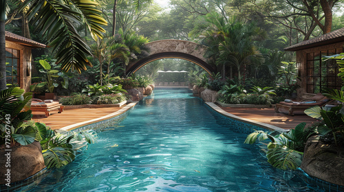 A bridge that crosses a swimming pool and gives the scene a touch of elegance. © Stone daud