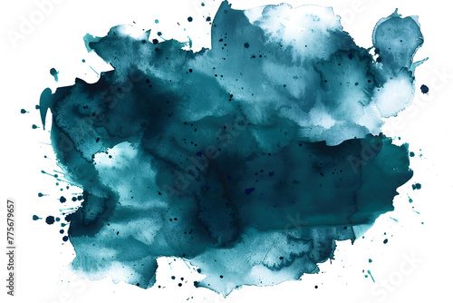 Teal and navy watercolor splotch on transparent background. photo