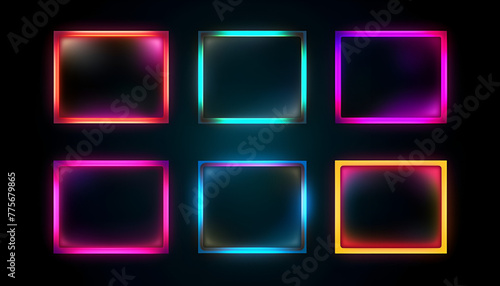 colored frame neon light on black background,Generative AI