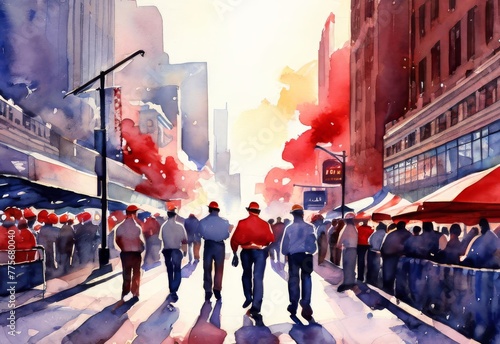  Labour Day watercolor, Group of workman in watercolor style