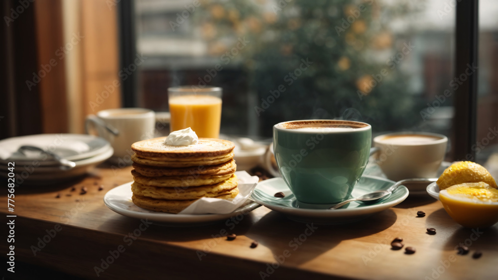 Obraz premium coffee and delicious breakfast 