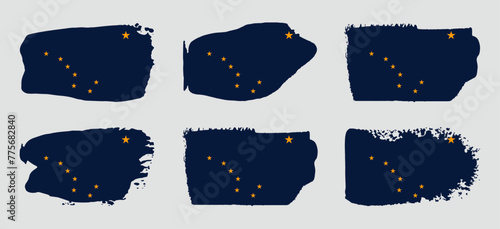 Alaska state flag collection with palette knife paint brush strokes grunge texture design. Grunge United States brush stroke effect set