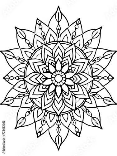 floral flower mandala design for coloring book page