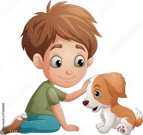 Cartoon boys stroke a puppy © tigatelu