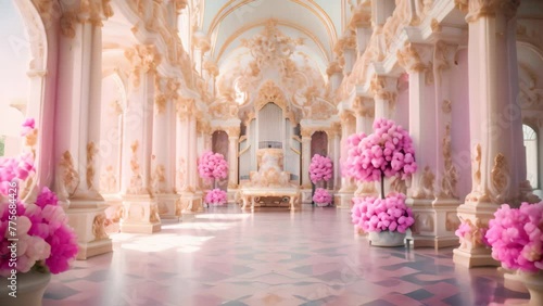 Luxury interior of the Royal Palace in Prague, Czech Republic, A colorful baroque palace with a bustling court, AI Generated photo