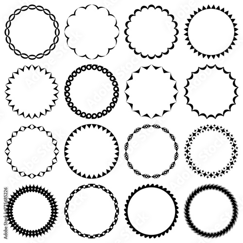 Vector set of round frames with simple geometric patterns