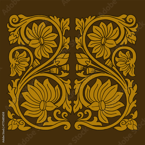 Golden seamless lotus flowers traditional ornament hand drawing illustration vector