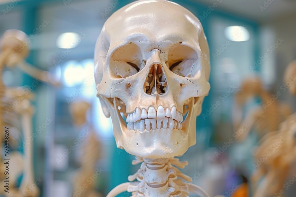 Realistic 3D Model of Human Skull with Anatomical Features and Teeth on White Background Realistic 3D Model of Human Skull with Anatomical Features and Teeth on White Background