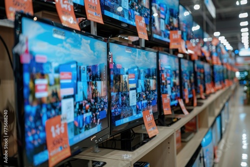 Showcase of the latest television technology with various screen sizes and price ranges. photo