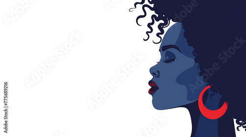 Young black African American woman illustration for fashion banner with copy space on white background. generative ai 