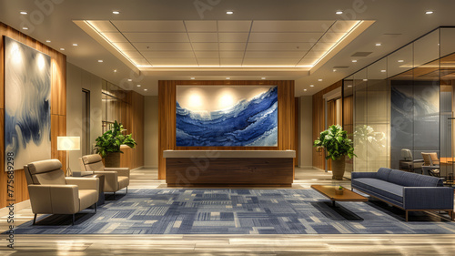 a welcoming office space with modern decor and symbolic construction elements. Evokes trust, clarity, and success,generative ai