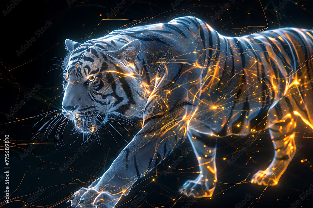 Tiger Based Image Illustrative wireframe-based visualization with a radiant translucent ...